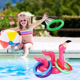 Inflatable Flamingo Pool Ring Toss Game Set, Summer Beach Floating