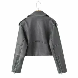 Womens Distressed Faux Leather Motorcycle Jacket for Spring/Summer
