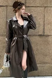 Retro Maillard Womens Autumn Leather Jacket, Knee Length Lace Up ...