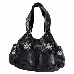 バッグ Y2K LEATHER RIDERS TOTOBAG ONE STAR Y2K Black Leather Shoulder Bag - Gothic Vintage Motorcycle