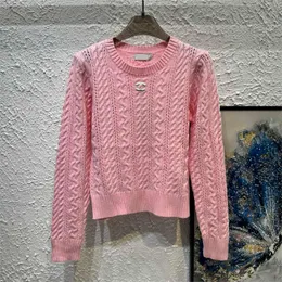 womens sweater autumn trendy long-sleeved knit top high-end slim pullover coat designer Sweater women Pink wavy pattern Head cover Knit sweaters