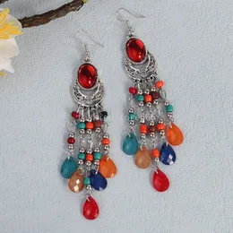 Orecchini Lunghi Bohémien A Fiore In Resina Rosa E Cristallo - Vintage, Stile Boho Con Nappe, Gioielli Fatti A Mano Per Donne, Regalo
