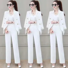 Korean Thin Unlined Blazer Jacket And Wide Leg Pant Suit Spring