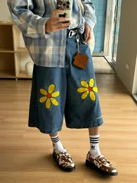 【SATIIIZ】Kyle Blackcat Bermuda Denim Pants DHgate.com:Retro Blue Baggy Denim Shorts: Flower Print, Wide