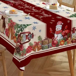 Artoid Mode Tovaglia di Natale Rosso Casa Neve Alberi Recinzione Pupazzo di Neve 140x200 cm, Protezione Antimacchia Invernale, Biancheria da Tavola per Cucina, Decorazione per Feste