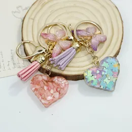 Love Heart Butterfly Keyring: Crystal Resin Bag Pendant Car
