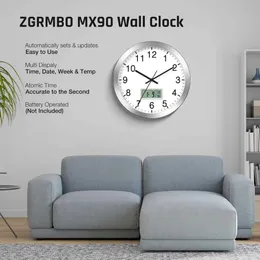 12 Atomic Wall Clock with Digital Date Temp Battery Operated