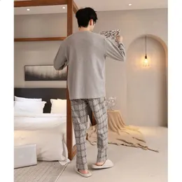 Men's Knitted Cotton Plaid loungewear set - Soft Long