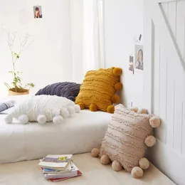 Sandalye pamuk ve keten jacquard küçük peluş topun etrafında küçük peluş koltuk kanepe yastık kapağı ev yatak odası dekorasyon yastık kılıfı