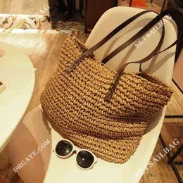 Evening Bags Women Summer Beach Vintage Handmade Knitted Straw Rattan Bag Large Shoulder Bags Boho Woven Handbag Tote Bolso Playa G220210