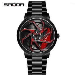 Zegarek Sanda P1088 Zegarek męski ze stali nierdzewnej opaska Premium Quartz Ruch Rime Rim Wheel w kształcie obrotowego wybierania Masculino Masculino