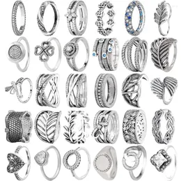 Anéis de cluster Majestoso penas oceano gelado eternidade entrelaçada pétalas de trevo de amor anel 925 prata esterlina para mulheres europa jóias