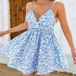 Casual Dresses 2024 Women's Wear Temperament Commuting Sexy Beach Bra Print Princess Suspended Dress Elegant Leisure Slimming