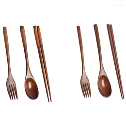 Dinnerware Sets 2 Set Wooden Flatware Portable Spoon Fork Chopsticks Tableware A & B