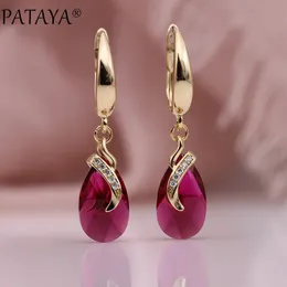 PATAYA Österreich Kristall Lange Ohrringe 585 Rose Gold Farbe Tropfen Baumeln Natürliche Zirkon Frauen Farbverlauf Mode Schmuck 240401