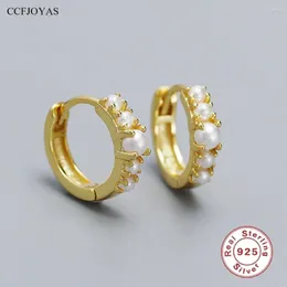 Серьги-кольца CCFJOYAS из стерлингового серебра 925 пробы с жемчугом для женщин 9 мм, европейские и американские классические обнимашки для пирсинга