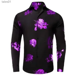 Męskie plus tee po polo hi-tie czarne różowe jedwabne koszule męskie obroża letnia wiosna sukienka z długim rękawem koszulka haii bluzka do męskiej branży weselnej yq240401