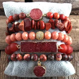 Chain RH Fashion Boho Jewelry Natural Stone Druzy Charm Armband Bangle 5-Piece Armband Set Womens Jewelry Gift Direct Shipping Q240401