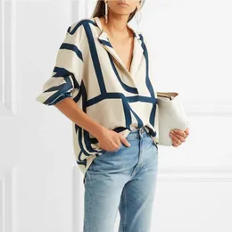 TTM primavera outono temporada pura seda impressão manga longa blusa casual oversize camisa 240318