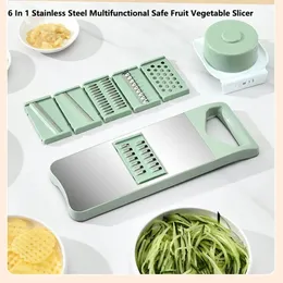 Küche 6 In 1 Edelstahl Multifunktionaler Sicherer Manueller Gemüsehobel Cutter Kartoffelschredder Knoblauch Karottenreibe Chopper 240325