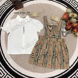 Burbrerieds Burberieds Burnerrys Kids Designer Clothing Set Brand Girls Shirts With Strappy Dress Two Pieces Set High End Cotton Tshirts With Plaid kjolar 2023s