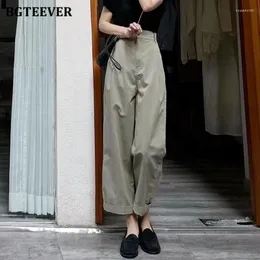 Women's Pants BGTEEVER Spring Summer Pockets Straight For Women Causal Loose Single Button Ladies Cotton