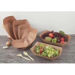 Ta ut containrar Kartongfartyg Form Party Kraft Paper Lunch Salad Mat engångs