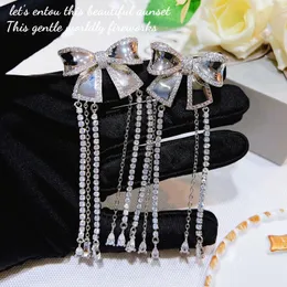 Foydjew Luksusowy długi frędzle krążek cyrkon kropli kolczyki dla kobiet wykwintne kryształowy kryształowy kolczyki na przyjęcie biżuterii Prezenty 240401