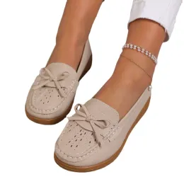 Pompalar Yaz Ayakkabıları Kadınlar% 100 Orijinal Deri Sıradan Yürüyüş Loafers Kadın Kayma Daireler Moccasins Lady El Yapımı Sürüş Ayakkabı