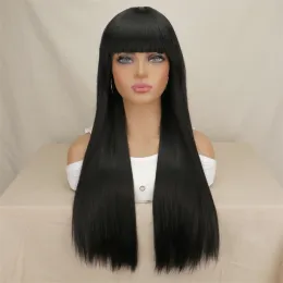 Peruki qqxcaiw kobiety Natrutal Long Wavy Head Parg cosplay czarny czerwony różowy blond jasnobrązowy ciemnobrązowy 68 cm syntetyczne peruki włosy