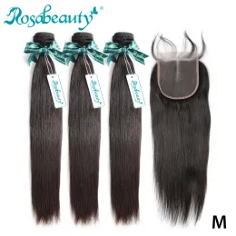 Closure Rosabeauty 3 4 Bundles Straight Hair With Closure 8 30 Inch Natural Color Brazilian Remy Human Hair Weave With Closure Frontal