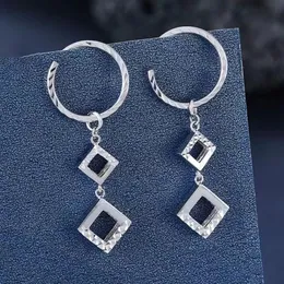 PT950 Pure Platinum 950 Hoop Women Lucky Geometry Square Dingle Earrings 444G 240401