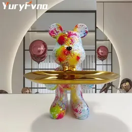 Yuryfvna Graffiti Bear Ornament Figurine Home Decoration Animal Animal Statue Keys Storage ShelfModern Room Sculpture Table Decor Gift 240325