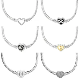 Necklaces Original Sparkling Infinity Heart Family Tree Clasp Snake Chain 925 Sterling Silver Necklace For Fashion Bead Charm DIY Jewelry