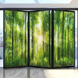 Window Stickers Privacy Glass Film PVC Frosted Anti-UV Static Cling Sunshine Forest Pattern Bathroom Door Home Decor