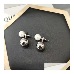 Stud Fashion S925 Sier Metal Ball Pearl Stud örhängen Kvinnor Temperament Kvinnliga kopparelektropläterade örhängen smycken i BK Drop Delive DHNFK