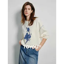 Felpe con cappuccio da donna Felpe TOYOUTH Felpa da donna 2024 Primavera Nuova applique Fiore Ricamo Manica lunga Colletto tondo Streetwear Pullover Top 240401