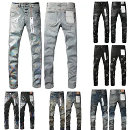 Lila Herrenjeans, europäische Jeans, Denim-Hosen für Herren, schwarze Hosen, hochwertige gerade Retro-Jeans mit Rissen im Biker-Stil, Röhrenjeans für Herren