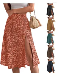 Röcke Sommer Floral Bedruckte Seite Split Elastische Midi Für Frau Hohe Taille Polyester Mode Vintage Boho A-linie Weibliche