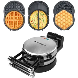 Saúde e casa Waffles 3 em 1, rolinhos de frango frito, waffles de ovo, 3 assadeiras antiaderentes removíveis, fabricação belga giratória de 360 graus atualizada