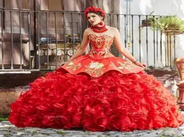 Czerwona suknia balowa sukienki Quinceanera Sukni Sweetheart Puffy spódnica Słodka 15 sukienki Tiul Lace Suknie na konkurs 40390949280982