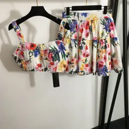 Multi cor feminina singlet tanques topos de luxo designer floral tanques recortados sexy casual mulher colete saias plissadas conjunto