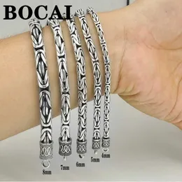 Chain Bocai S925 Pure Silver Armband för Mens Vintage Classic Peace Mönster 4mm 5mm 6mm 7mm 8mm Twisted Chain Silver Armband Q240401