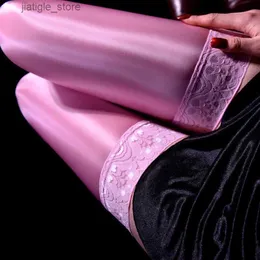 Seksi Çoraplar Renkli 80d Dantel Top Sile Tutun Uyluk Yüksek Çoraplar Vintage Yağ Parlak İpeksi Çoraplar Kadın Seksi Kutup Dans Kulübü Y240401