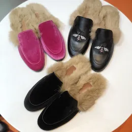 Flats Covered Toe Casual Real Fur Mullers Sandals New Slippers Women leather Flat Shoes Backless Slip on Loafers Ladies Outdoor shoes