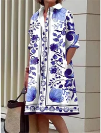 S5XL Summer Shirt Dress White Blue Evening Vintage Dresses Party Long Womens Loose Gowns Only Celadon Printed 240321
