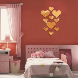 NEU 2024 10PCS Love Heart Acryl 3D Spiegel Wandaufkleber Wandaufkleber abnehmbare Aufkleber Spiegel Mural Wanddeal moderne Kunst DIY Home Decor