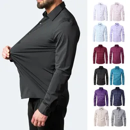 Весенняя мужская социальная рубашка Тонкие деловые классические рубашки Мужские повседневные формальные элегантные рубашки с длинными рукавами Блузки Топы Мужская брендовая одежда 240320