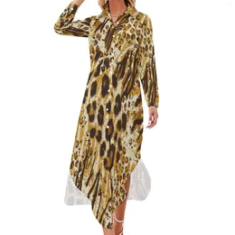 Casual Kleider Gold Leopard Print Chiffon Kleid Tier Muster Strand Ästhetische Frauen Sexy Design Vestido Große Größe 5XL 6XL