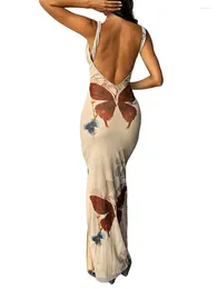 Sukienki swobodne Eleganckie kwiecistą bez rękawów z głęboką linią dekoltu i wysokim szczeliną dla kobiet wakacyjnych strojów na plażę